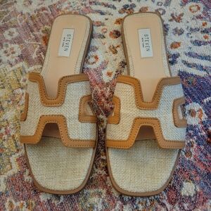 Seven New York Harlien Slide Sandals, Cognac, Size 7.5